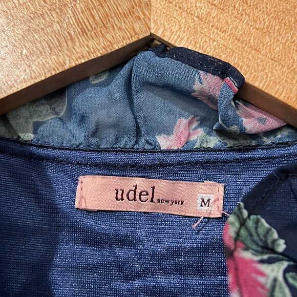 Udel Maxi Dress Blue Floral Modest Smocked Waist Women's Medium Chiffon Tiered - Picture 6 of 7